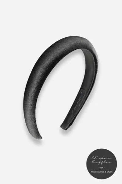 NARROW VELVET PADDED HEADBAND - BLACK