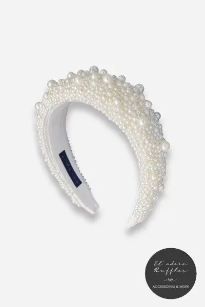  PADDED HEADBAND WITH PEARLS - CREAM WHTE