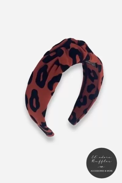 KNOTTED HEADBAND - LEOPARD BRICK RED