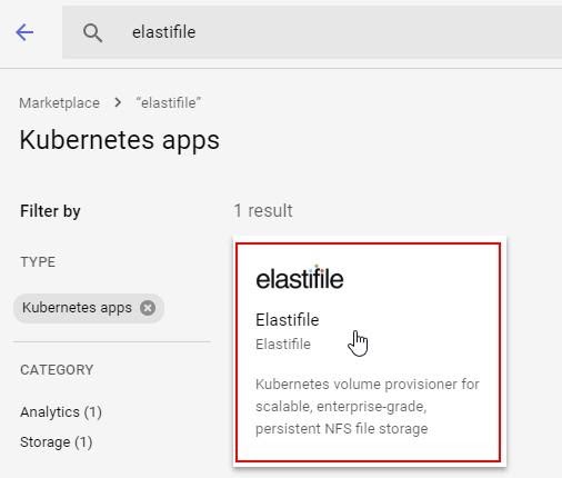 Klicken Sie auf Kubernetes Elastifile-Anwendung