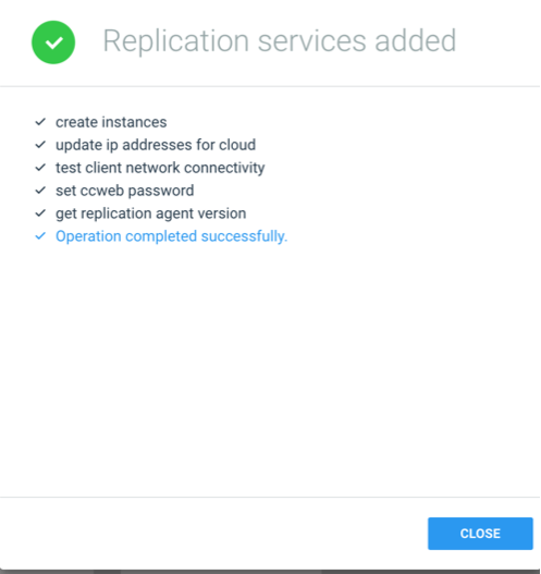 replication services added successfully page