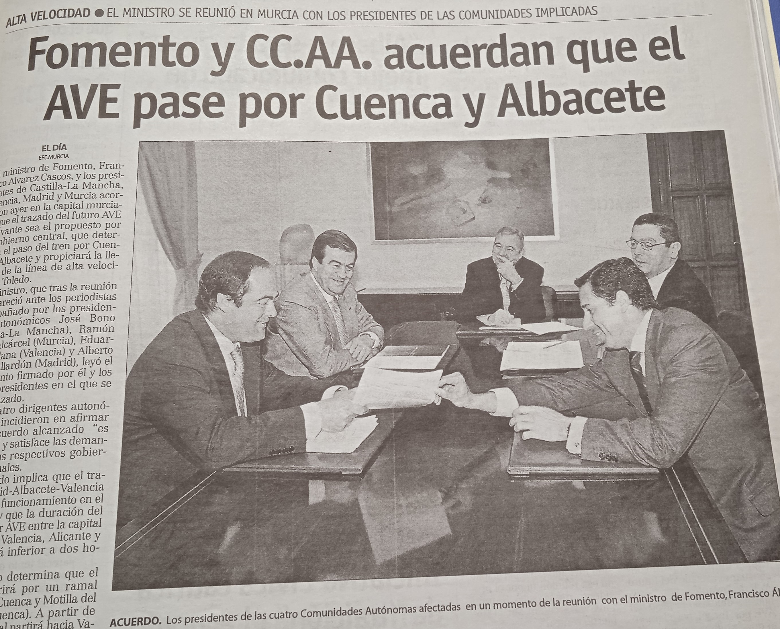 Por Arroyo Justicia 8 enero 2001: Veinte años del «acuerdo histórico» para que el AVE pasase  por Cuenca y Albacete | El blog de Cuencávila