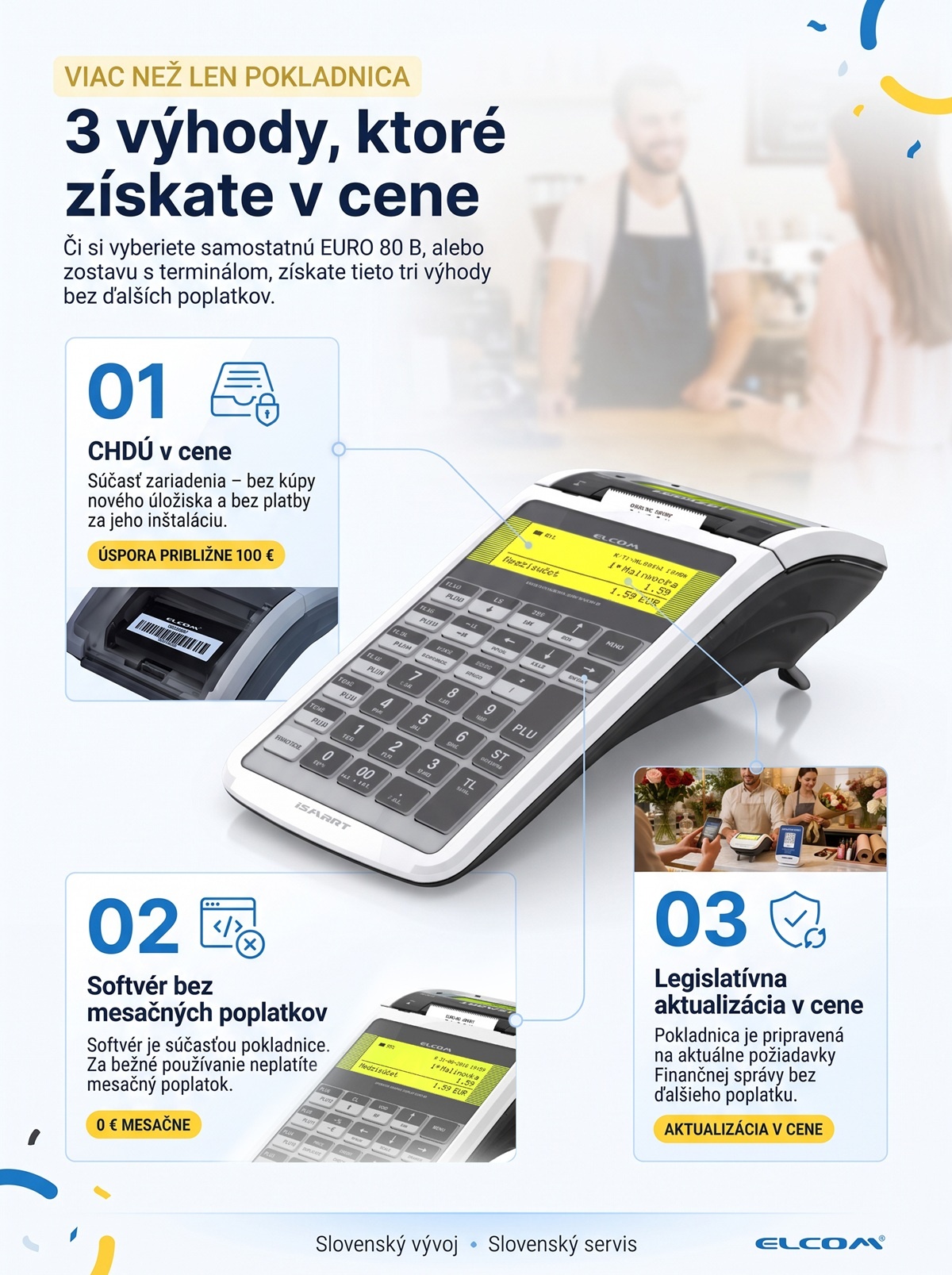 Viac než len pokladnica: CHDÚ v cene, pokladničný softvér bez mesačných poplatkov a legislatívna aktualizácia v cene.