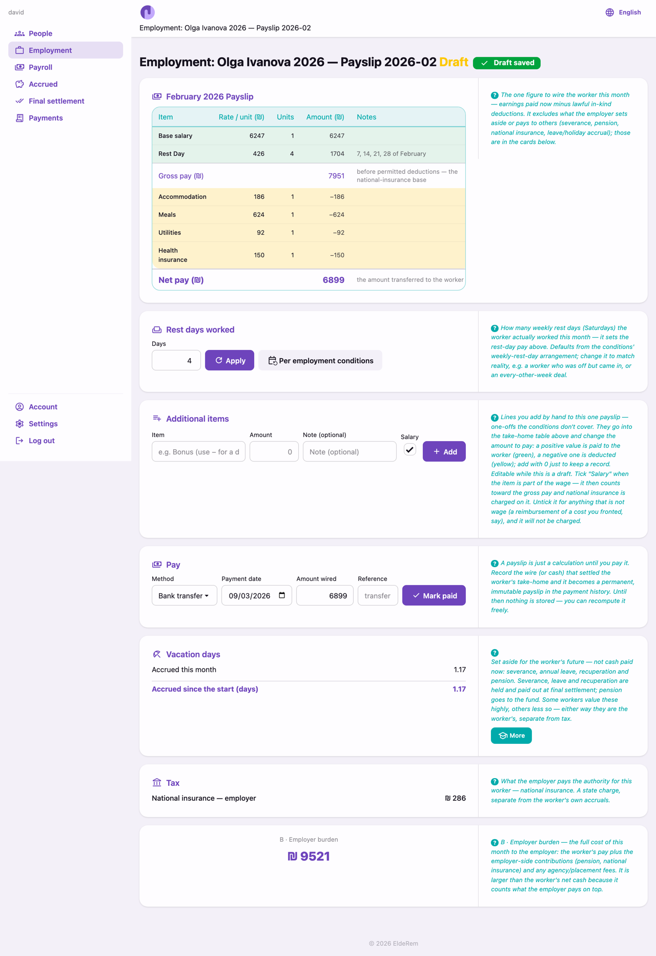 Payslip draft