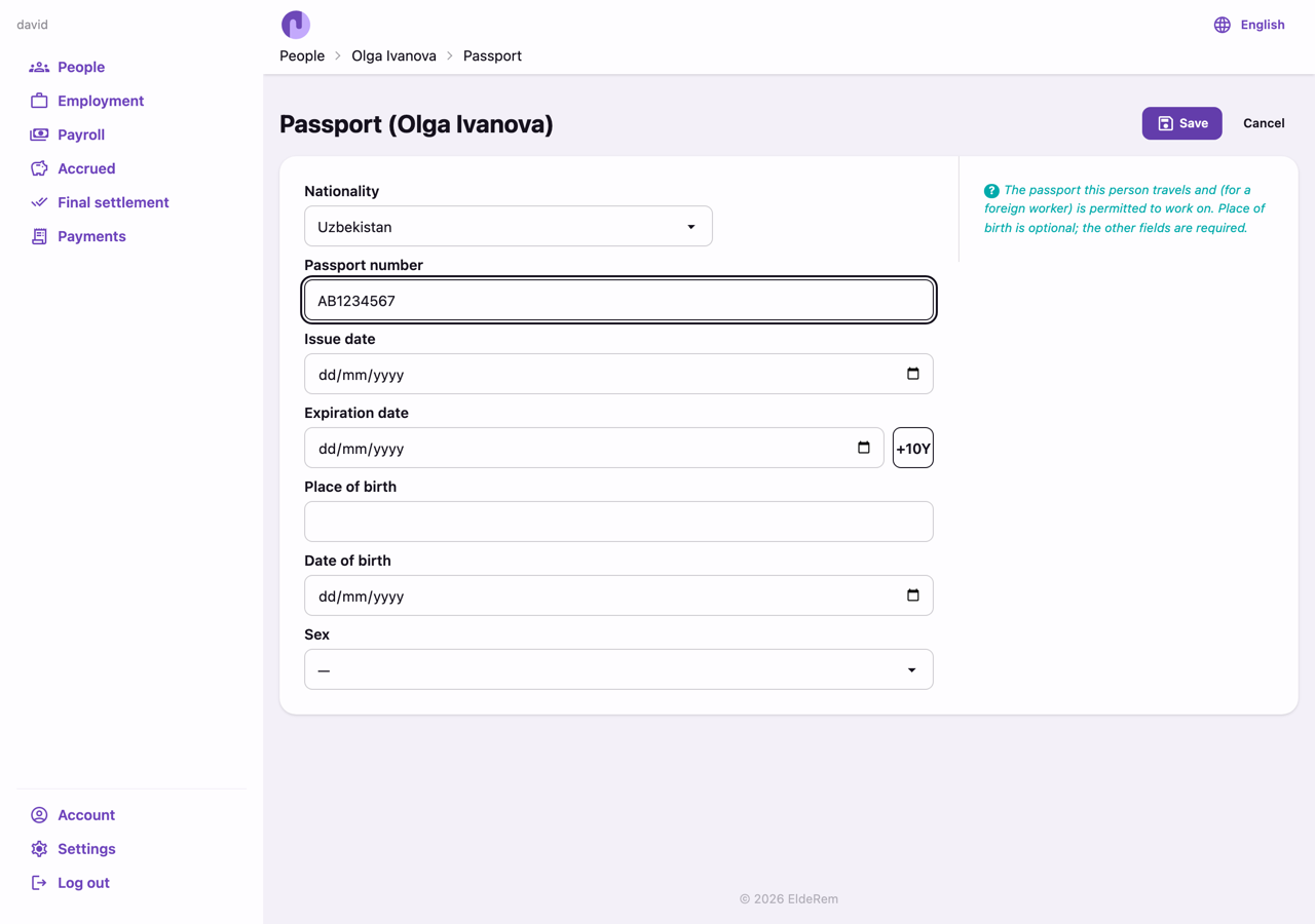 Passport form