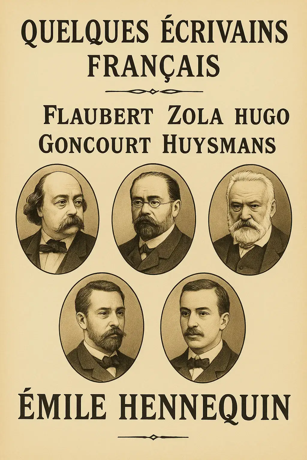 Quelques écrivains français: Flaubert, Zola, Hugo, Goncourt, Huysmans, etc.