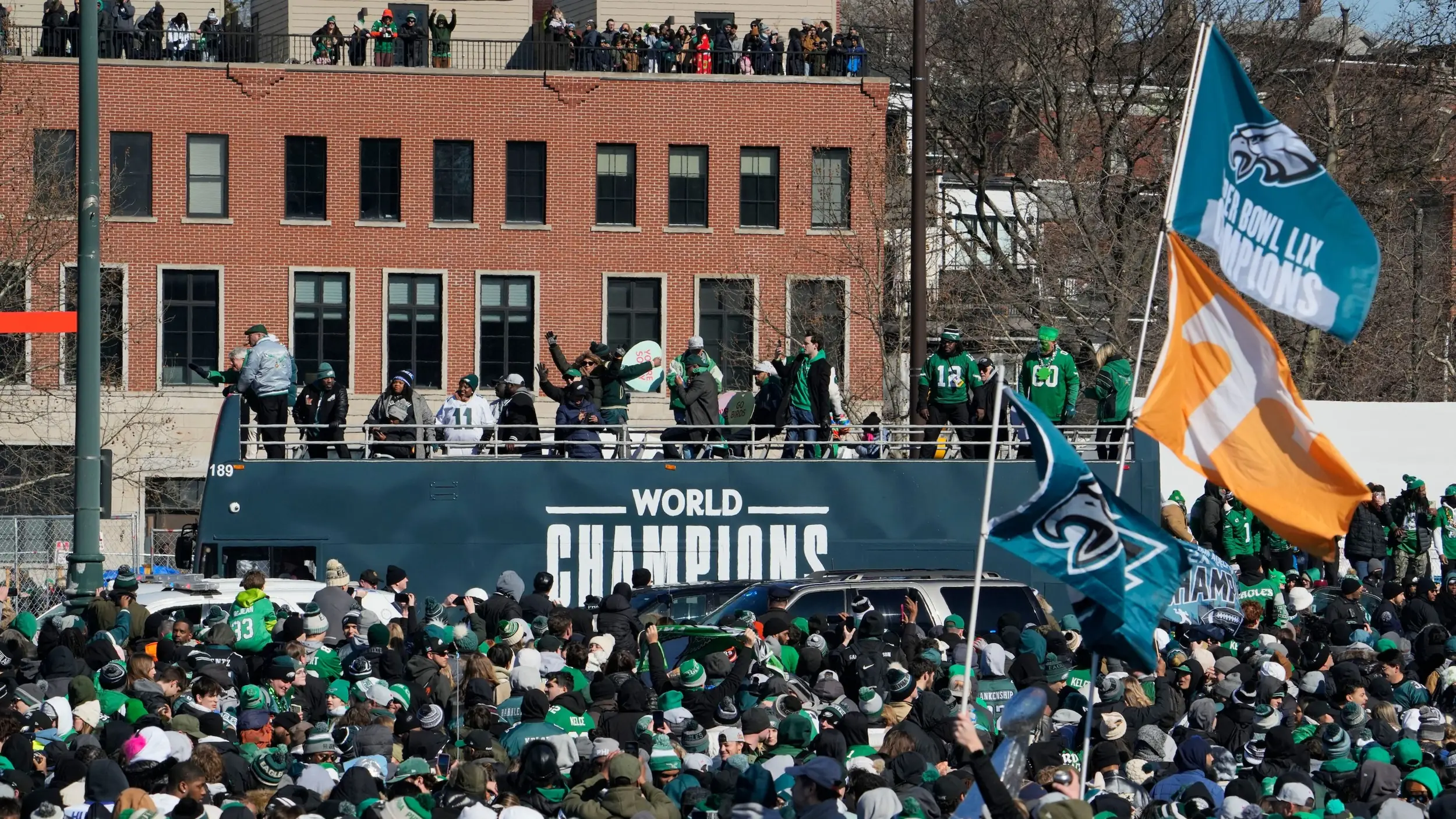Philadelphia Eagles running back Kenneth Gainwell showcases Philadelphia Union and MLS support at NFL team's Super Bowl victory parade