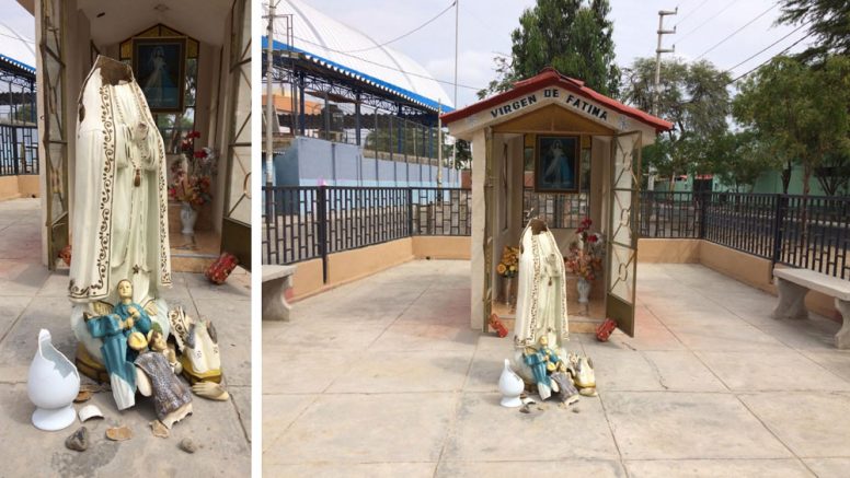 ¡Sacrilegio en el Barrio Norte! Vecino destruye escultura de la Virgen de Fátima