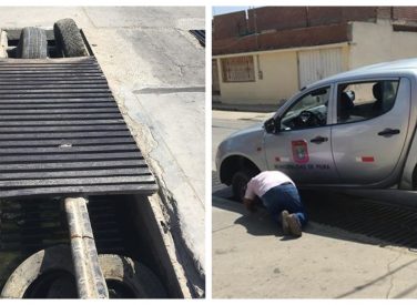 [Fotos] Camioneta de la Municipalidad de Piura cae en zanja de obra sin mantenimiento