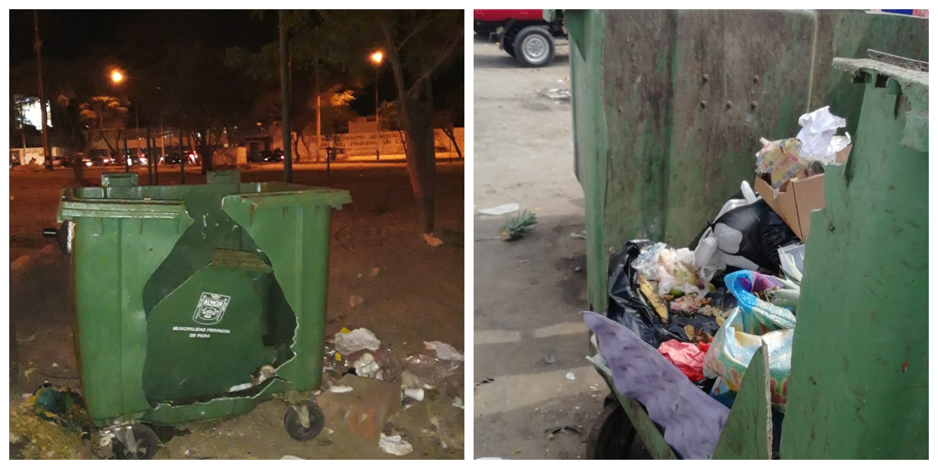 Destruyen y queman contenedores de basura en Piura