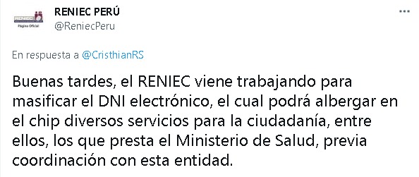 Reniec: carnet de vacunación sería incluido en el DNI electrónico