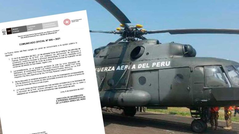 Hallan muertos a los cinco tripulantes del helicóptero de la FAP que cayó en Huarochirí