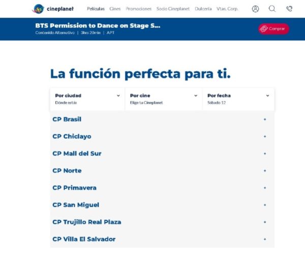 No hay funciones disponibles en Piura para BTS PTD ON STAGE SEÚL BTS PIURA ARMY PIURA PTD ON STAGE SEUL