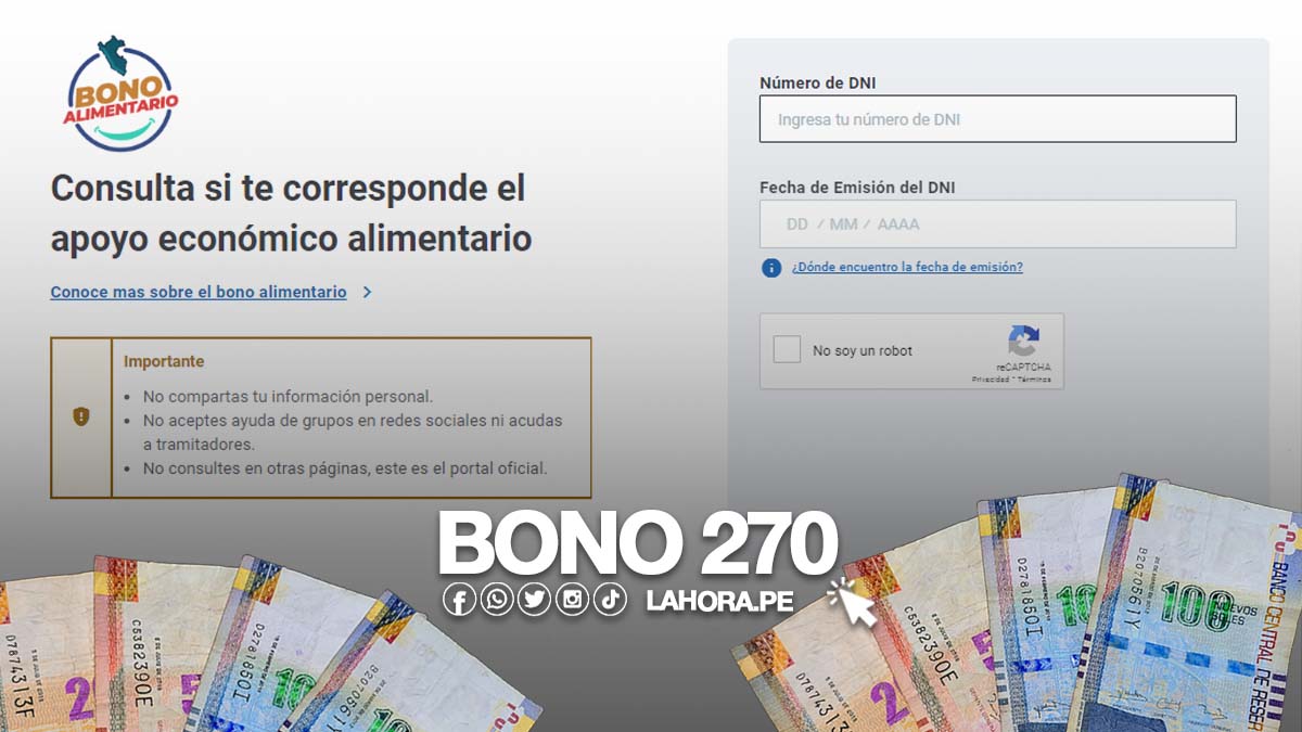 Bono Alimentario 2022 Consultar con DNI los 270 soles en el LINK