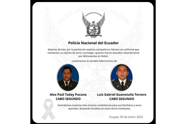 Dos efectivos policiales entre los fallecidos tras atentados/Foto: Twitter