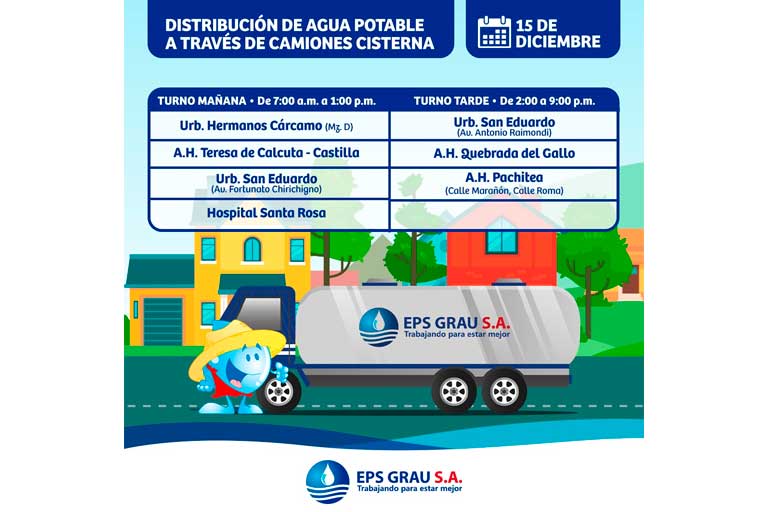 Cronograma de cisternas de EPS Grau viernes 15