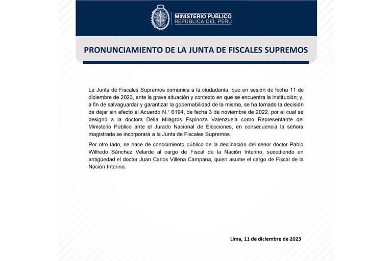 Comunicado del Ministerio P&uacute;blico