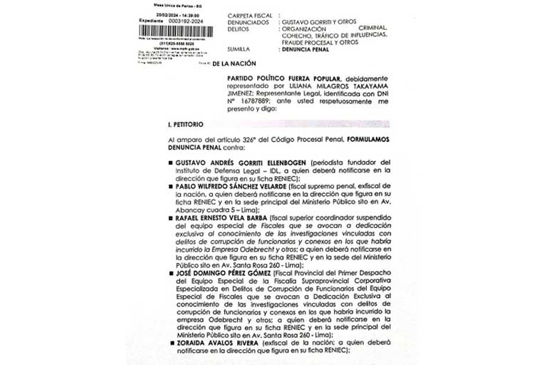 Denuncia penal presentada por Fuerza Popular
