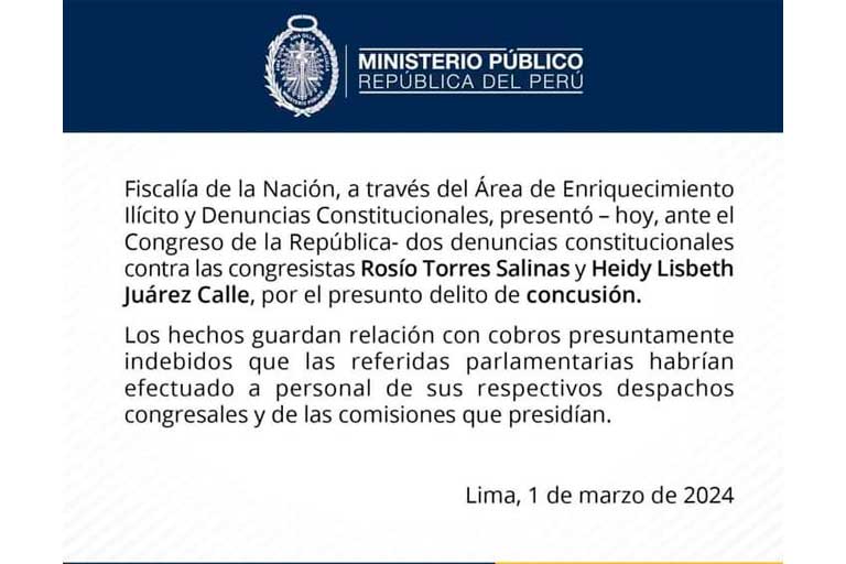 Comunicado de la Fiscalía