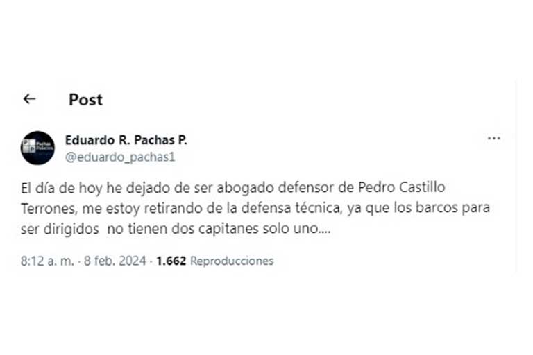 Comunicado de Eduardo Pachas/ foto: captura Twitter