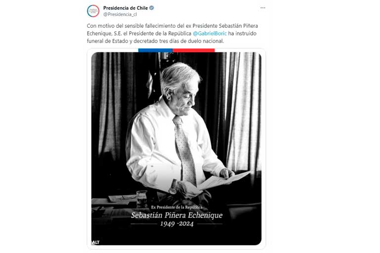 Anuncian luto nacional en Chile/foto: Twitter