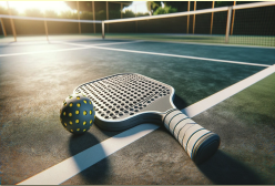 Pickleball Participation Motivation Scale (PPMS) Pickleball paddle and a pickleball pictured on the ground of a pickleball court