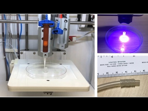 Images depicting a tissue construct being created through a new bioprinting technique