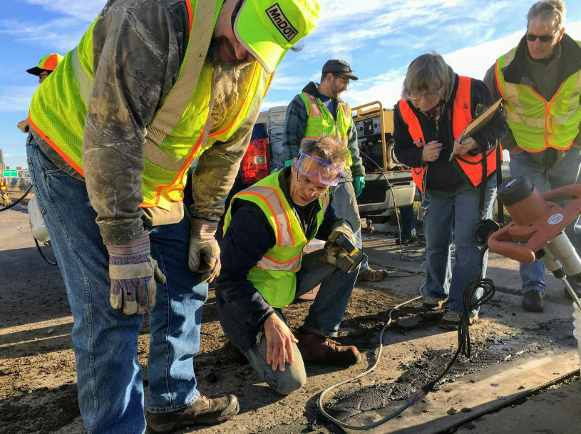 Taconite based road patch field test (2019 pothole repair, exists to date) Field testing pothole patches