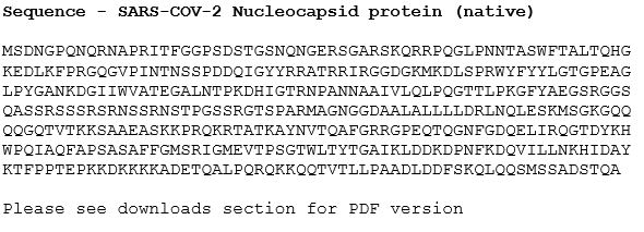 Sequence - SARS-COV-2 Nucleocapsid protein (native) Native sequence