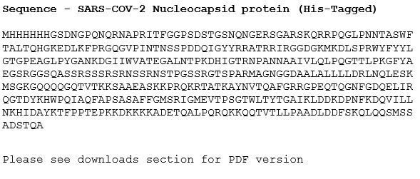 SARS-COV-2 Nucleocapsid protein His Tagged sequence
