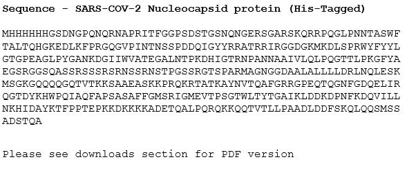 SARS-COV-2 Nucleocapsid protein His Tagged sequence SARS-COV-2 Nucleocapsid protein His Tagged sequence