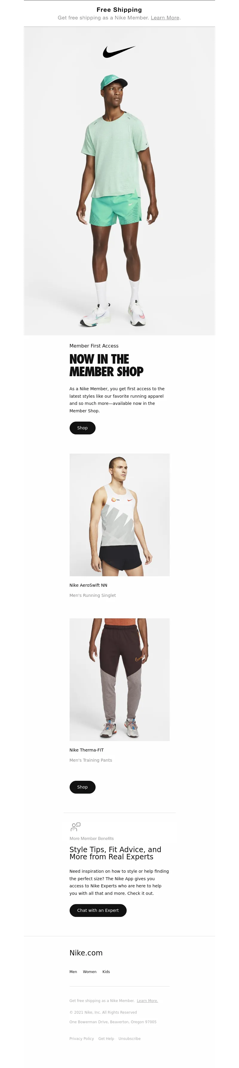 Email screenshot from Nike Membership - New Member Shop picks just for you