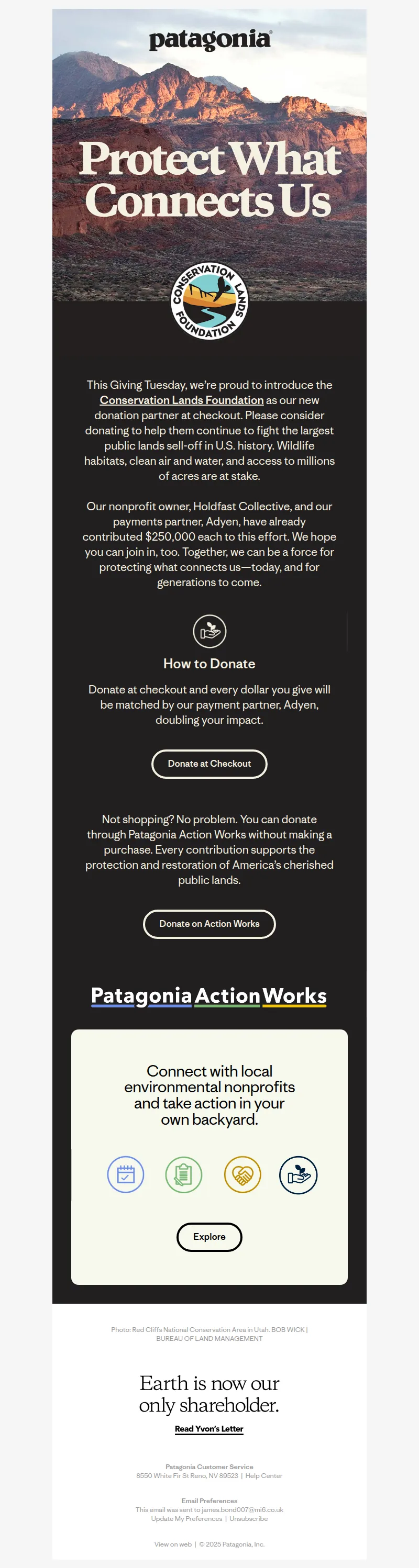 Email screenshot from Patagonia - Help us protect public lands