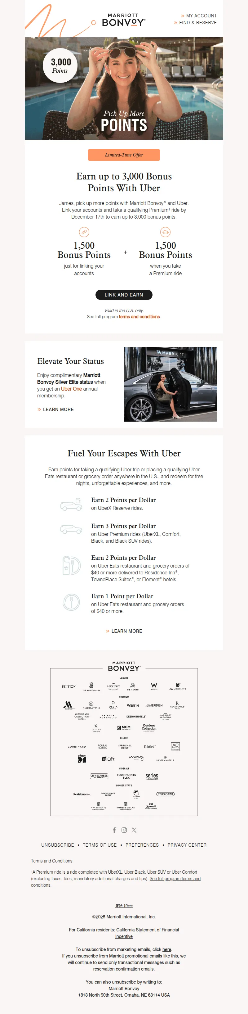 Email screenshot from Marriott Bonvoy - Limited Time Only: Pick Up 3,000 Bonus Points