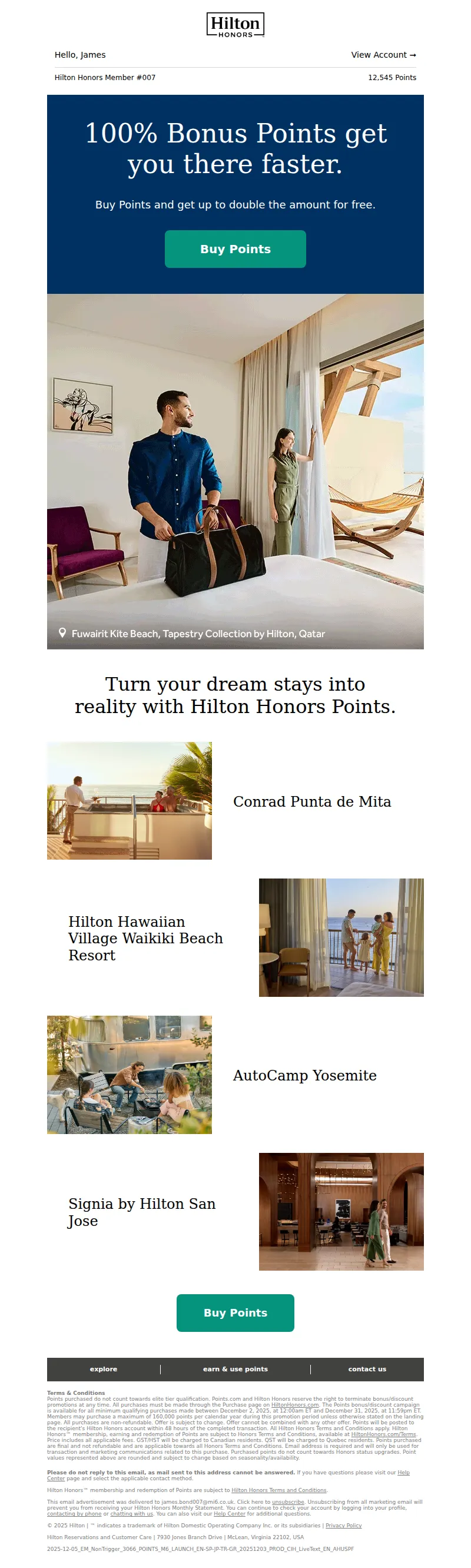 Email screenshot from Hilton Honors - Unlock your next stay faster.