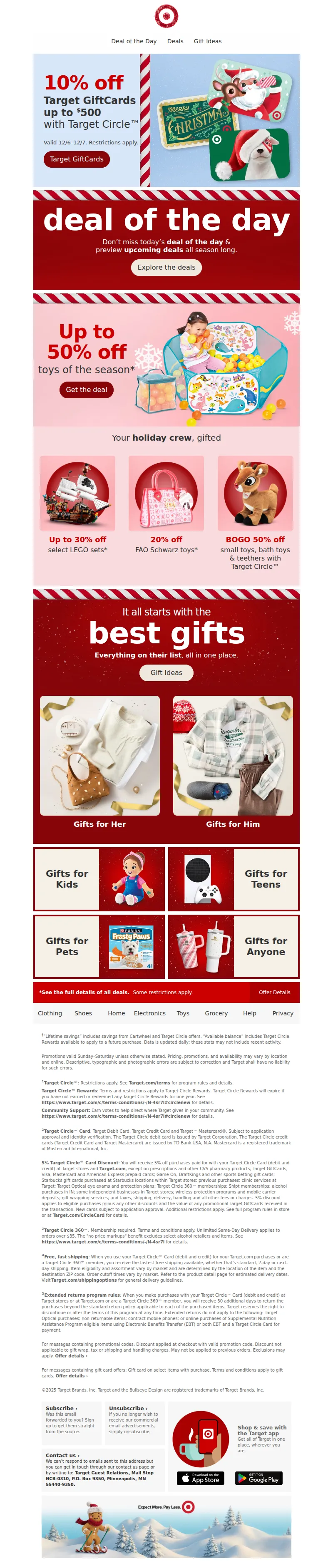 Email screenshot from Target - 💌 10% off Target GiftCards with Target Circle. Ends 12/7!