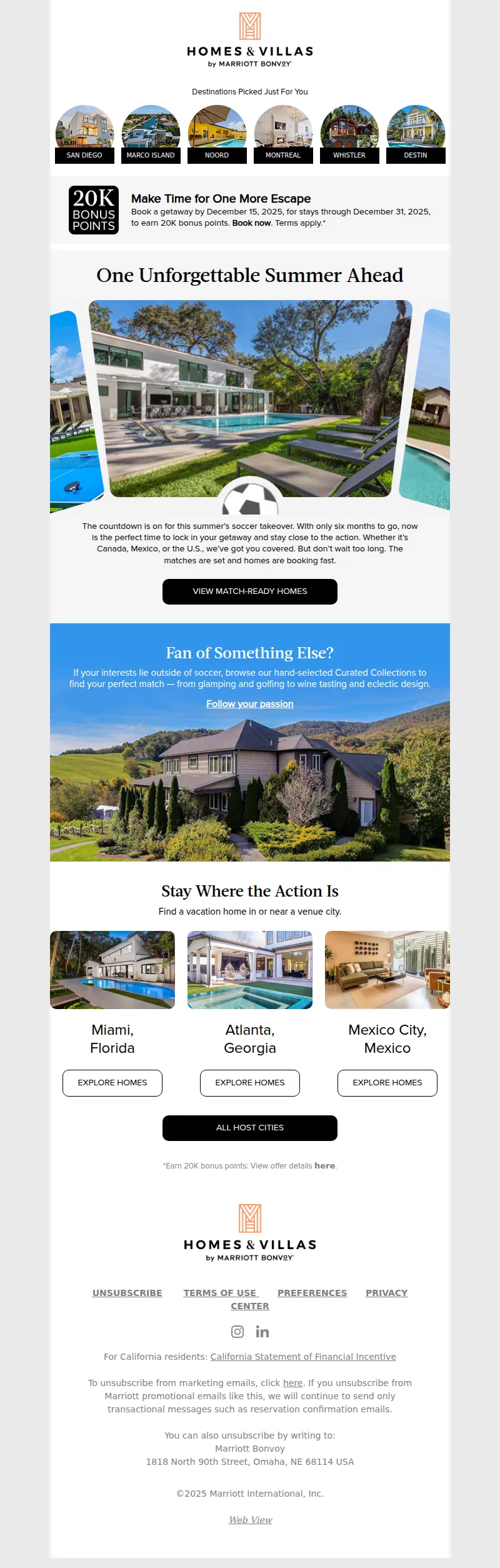 Email screenshot from Homes & Villas By Marriott Bonvoy - Your summer of soccer game plan starts here