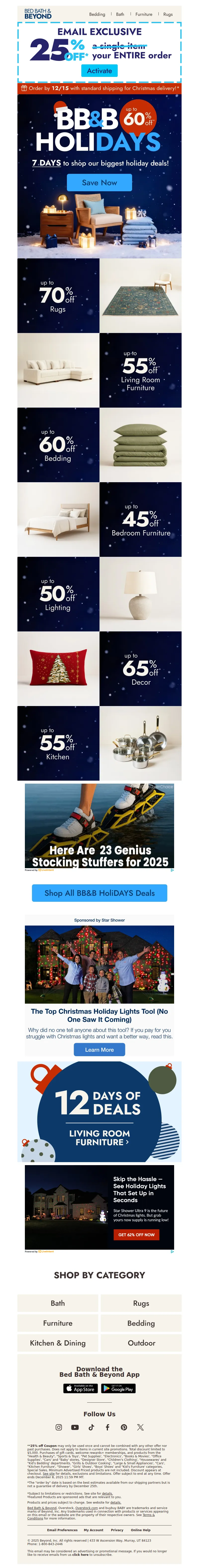 Email screenshot from Bed Bath & Beyond - Up to 60% Off 🎄 BB&B HoliDAYS