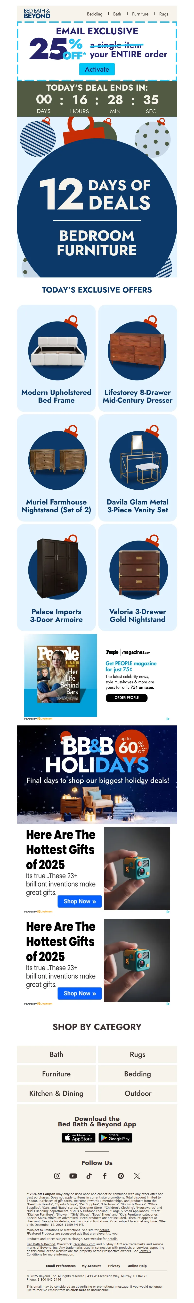 Email screenshot from Bed Bath & Beyond - 12 Days of Deals: Day 6 ⚡️🛌