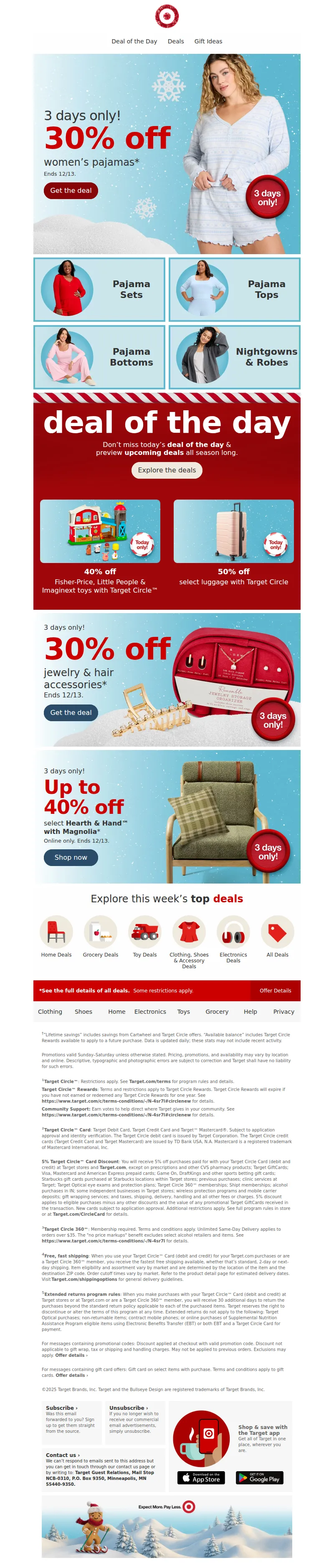 Email screenshot from Target - 30% off women’s PJs—wrap yourself in cozy. 3 days only ☁️