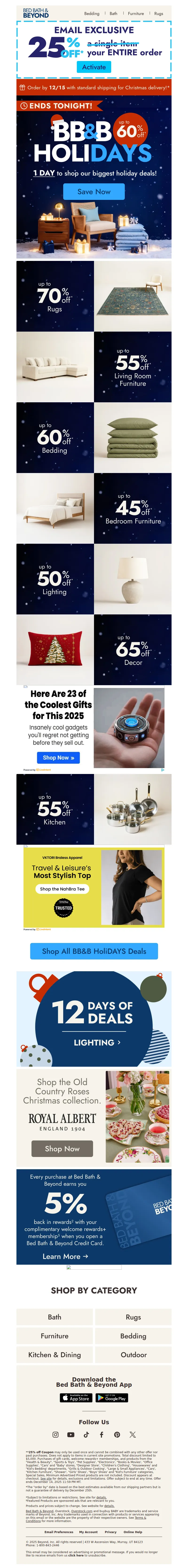 Email screenshot from Bed Bath & Beyond - Ends tonight: BB&B HoliDAYS 🎄