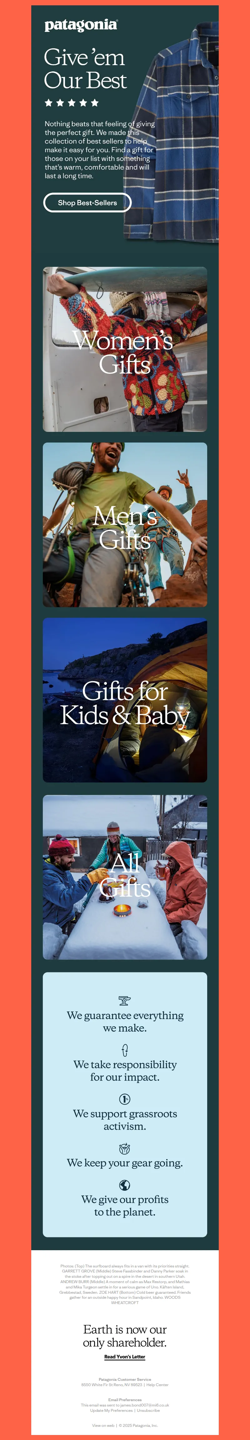 Email screenshot from Patagonia - Our best-selling gear