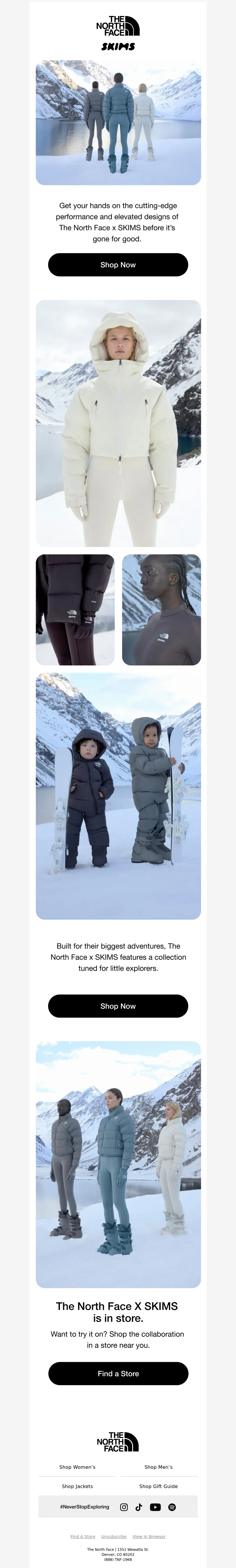 Email screenshot from The North Face - The North Face X SKIMS is going fast