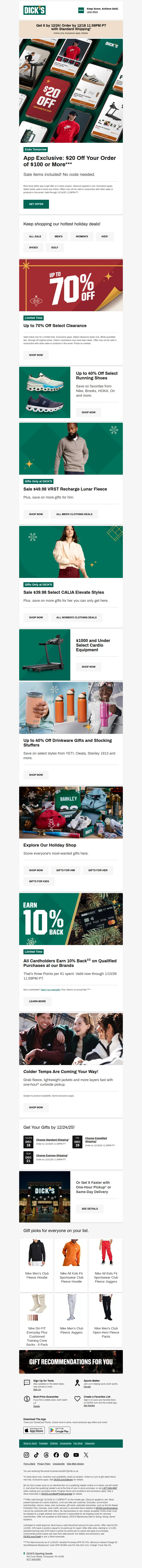 Email screenshot from Dick's Sporting Goods - Have you seen this? Get $20 off $100+ in-app while you still can...