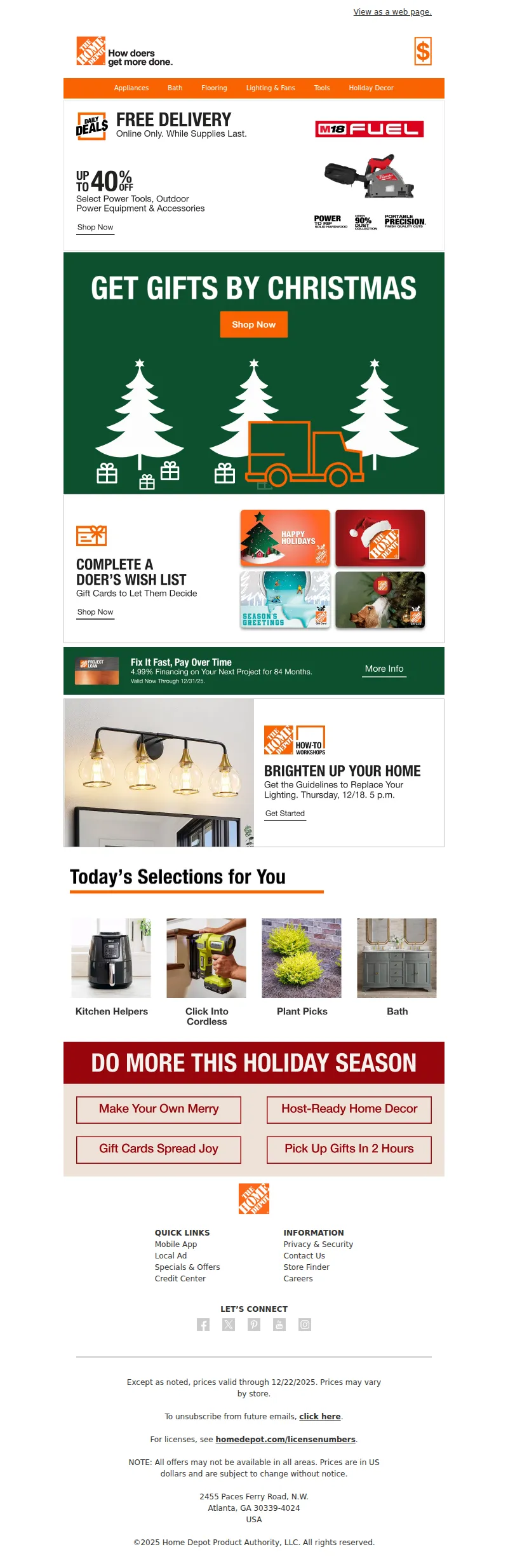 Email screenshot from The Home Depot - Get Gifts by Christmas: Delivered Fast or Pick Up in Hours