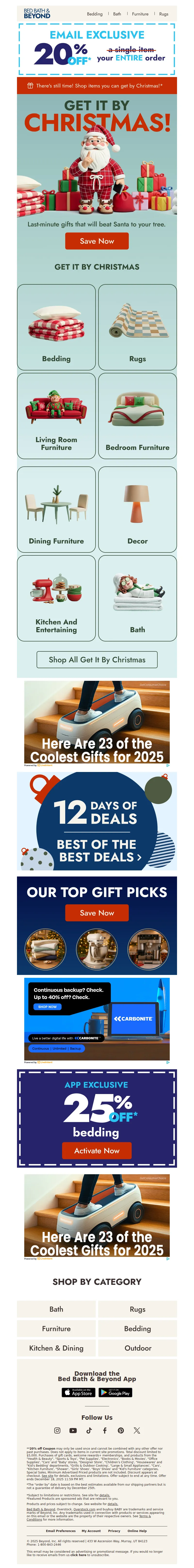 Email screenshot from Bed Bath & Beyond - Get It by Christmas – don’t miss out! 🎁