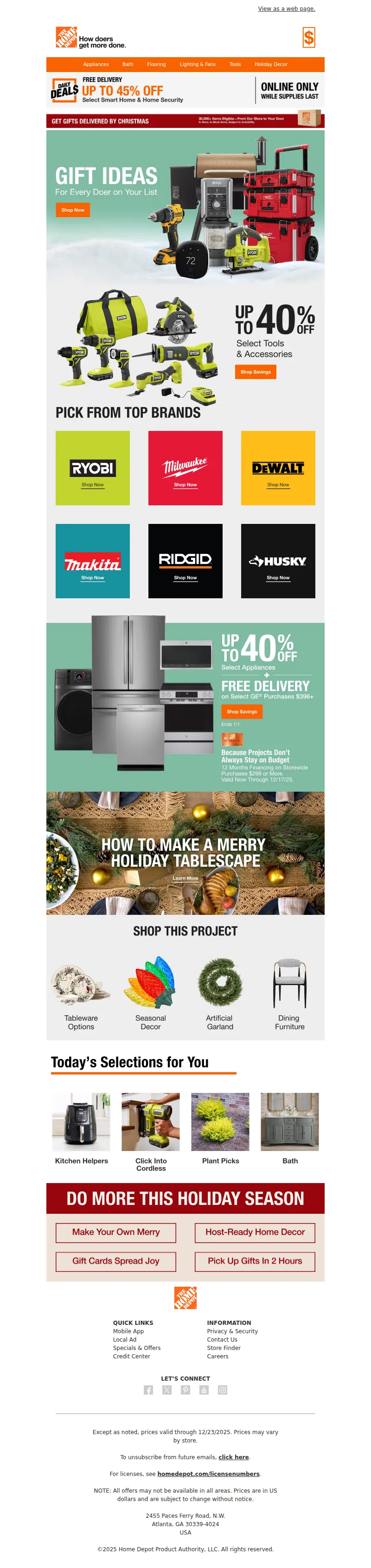 Email screenshot from The Home Depot - Build Holiday Cheer ⛄ Up to 40% Off