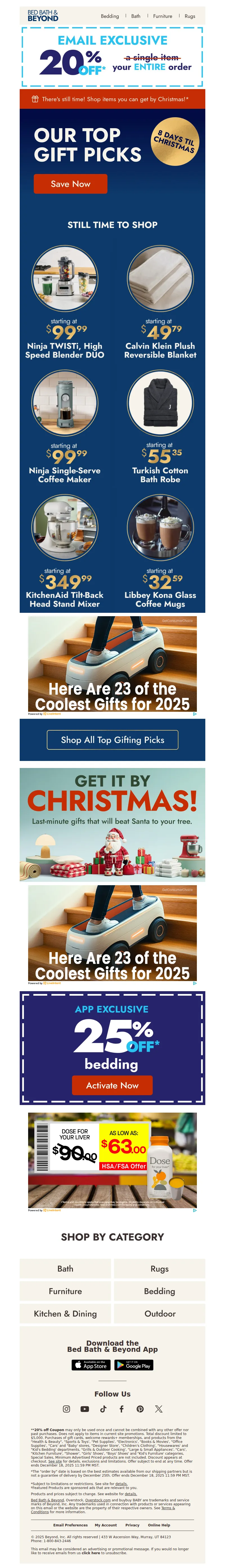 Email screenshot from Bed Bath & Beyond - Get It by Christmas–hurry! 🎁