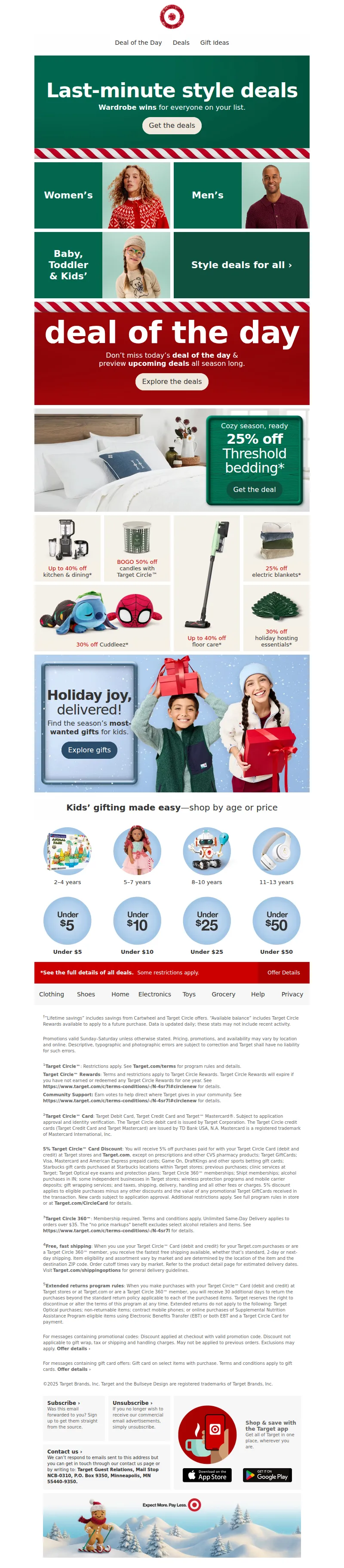 Email screenshot from Target - Last-minute deals on clothing they'll unwrap & love 🎁