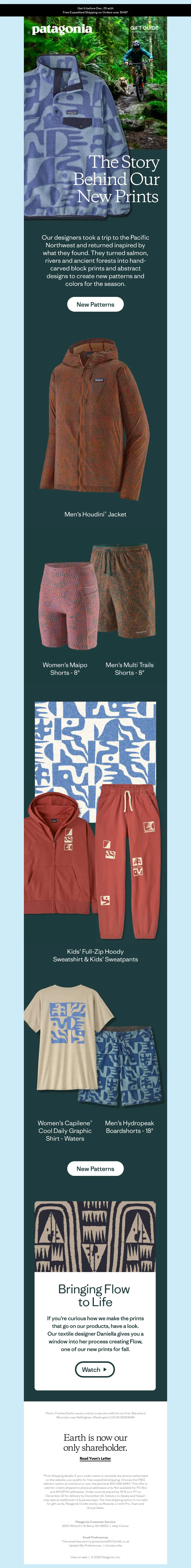 Email screenshot from Patagonia - New designs with a story to tell